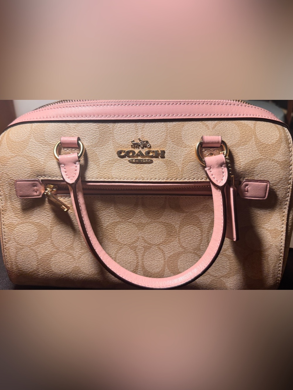 Coach Pink and Tan Logo Dome Satchel
